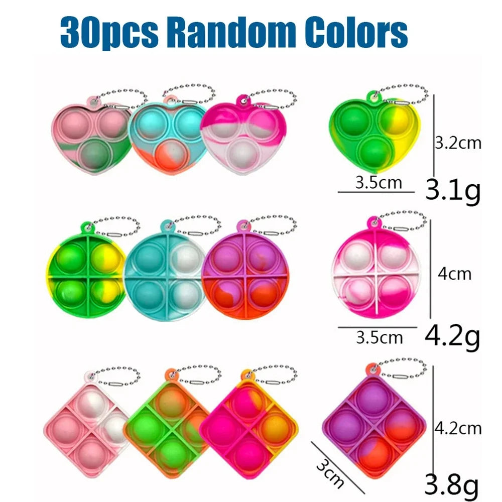30PCS Mini Pop Keychain Fidget Toy Pack – Party Favor Set