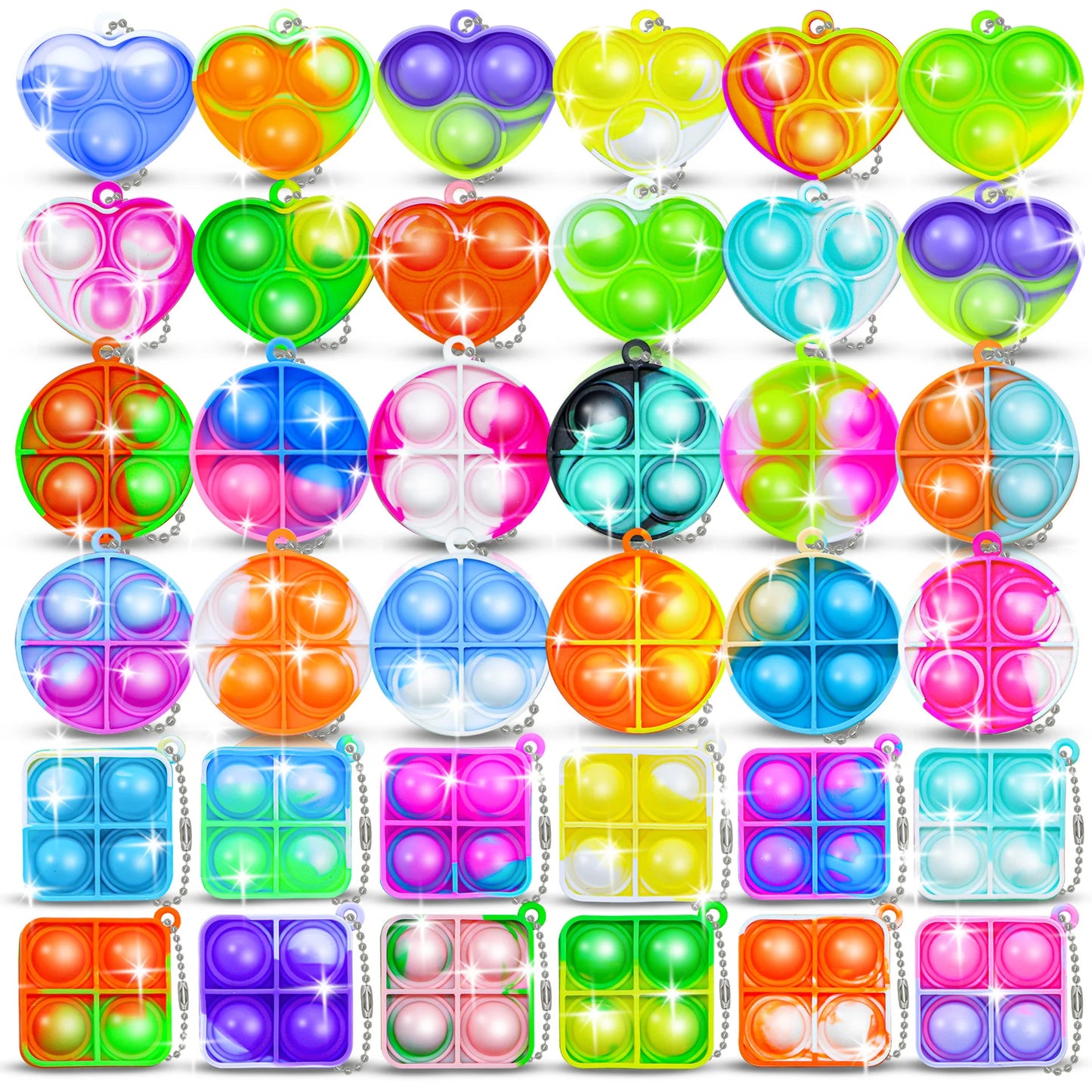 20PCS Mini Pop Fidget Keychain Toys – Party Favor Set