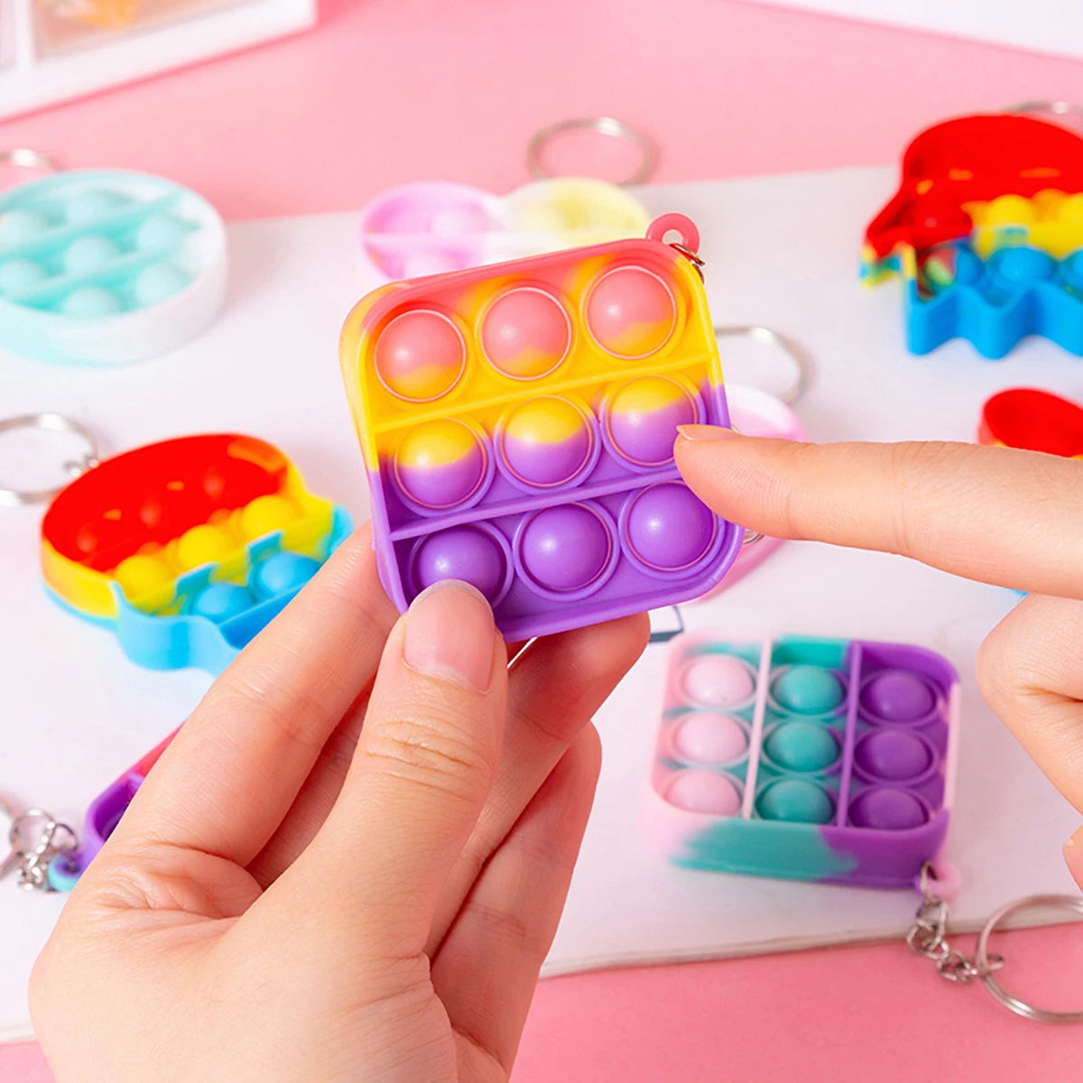 20PCS Mini Pop Keychain Fidget Toys – Bulk Party Favor Set for Kids