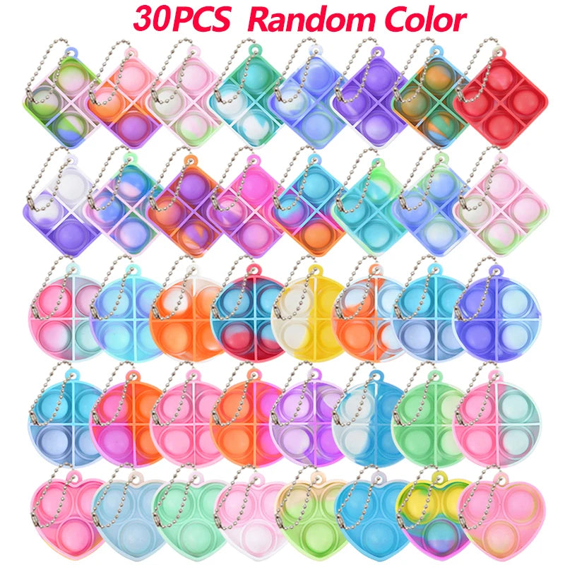 10-30Pcs Mini Pop Keychain Fidget Toys – Party Favor Pack for Kids