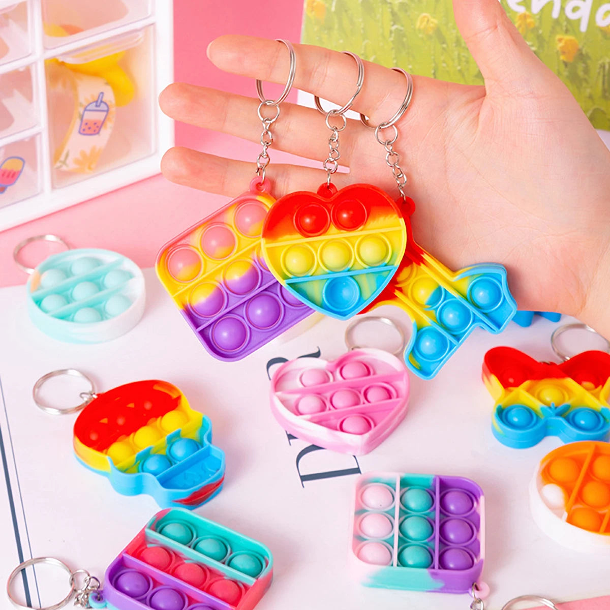 20PCS Mini Pop Keychain Fidget Toys – Bulk Party Favor Set for Kids
