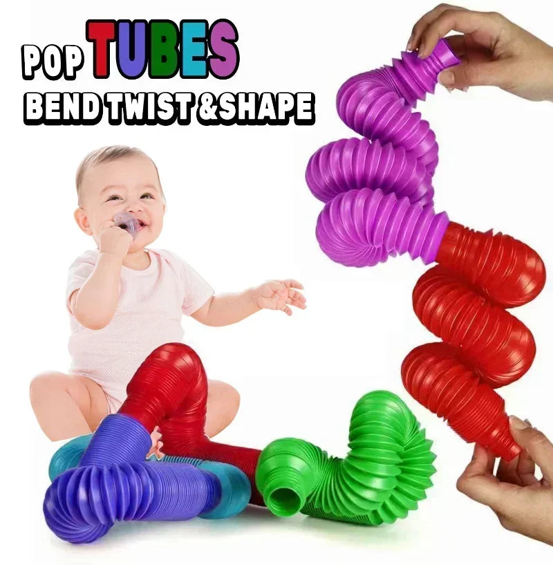 8 16 24 32 Pcs Pop Tubes Toy Set – Fine Motor Skill Fidget Tubes for Kids & Toddlers