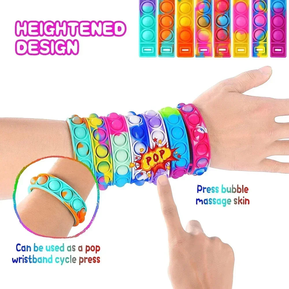 30PCS Pop Bubble Fidget Bracelets – Push Pop Wrist Toy Party Pack