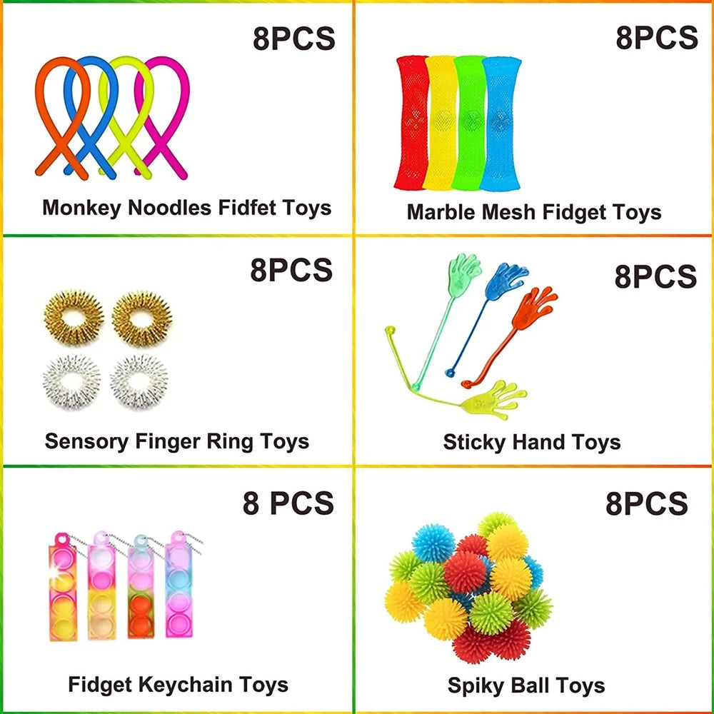 48PCS Mixed Finger Fidget Toys Set – Bulk Party Favor Pack for Kids