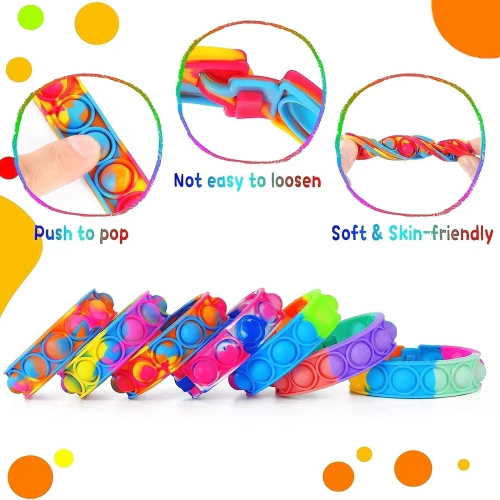 30PCS Pop Bubble Fidget Bracelets – Push Pop Wrist Toy Party Pack
