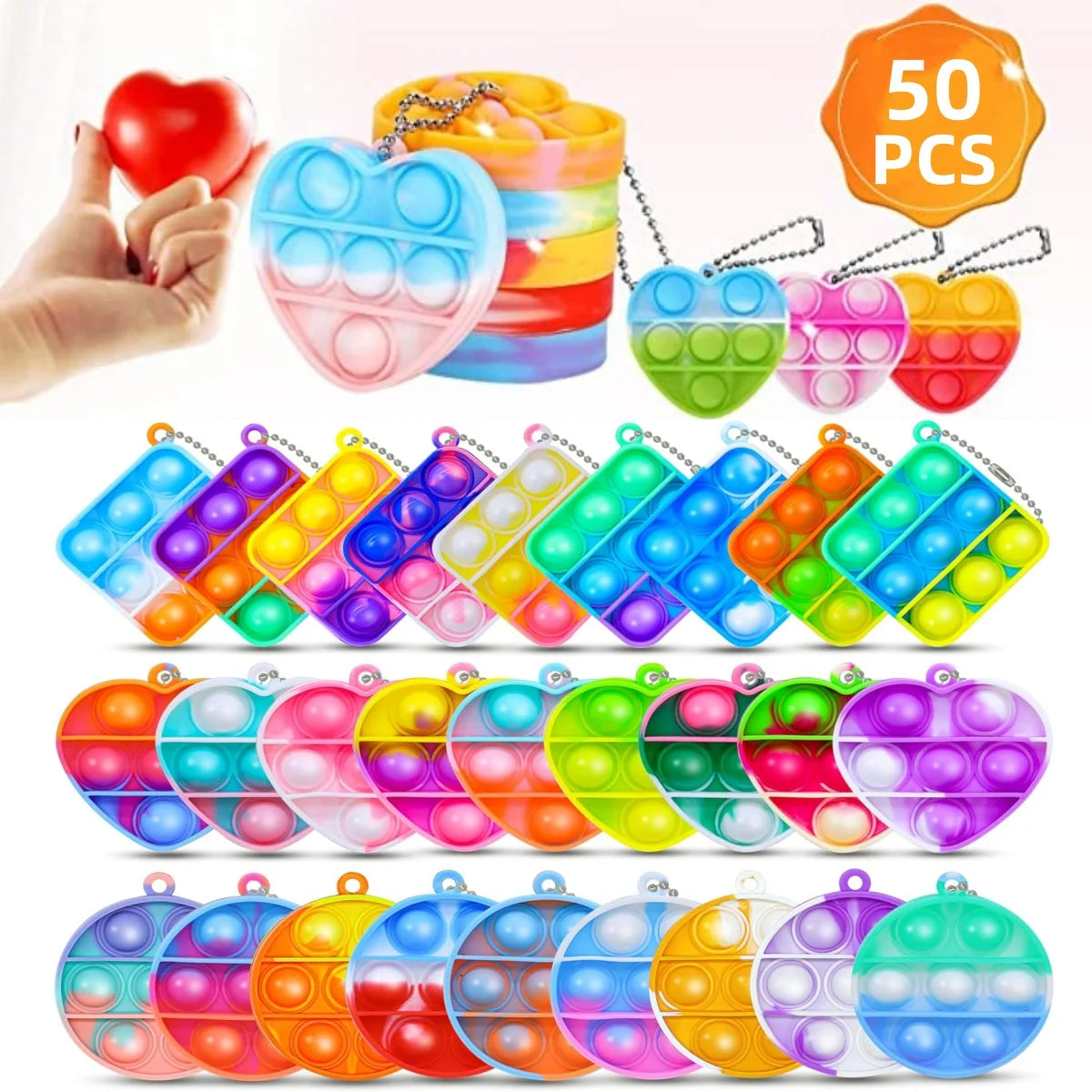 10-50PCS Kids Party Favors Toys Pack Mini Pop Keychain Bulk Packs Toy Classroom Easter Eggs Fillers