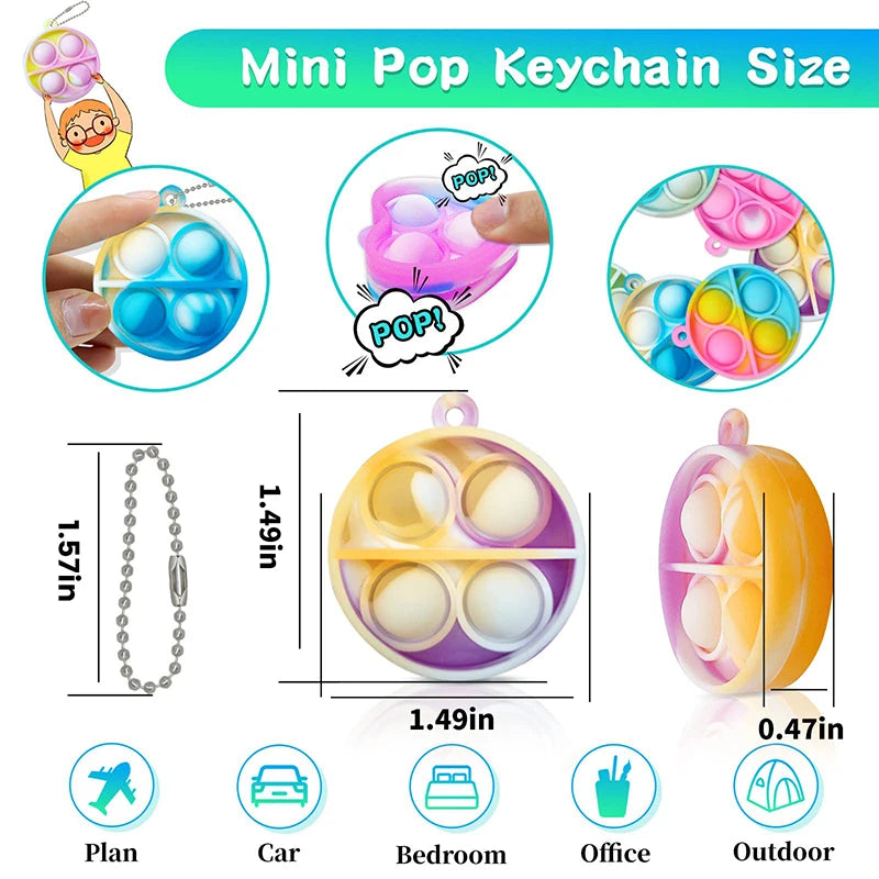 20PCS Mini Pop Fidget Keychain Toys – Party Favor Set