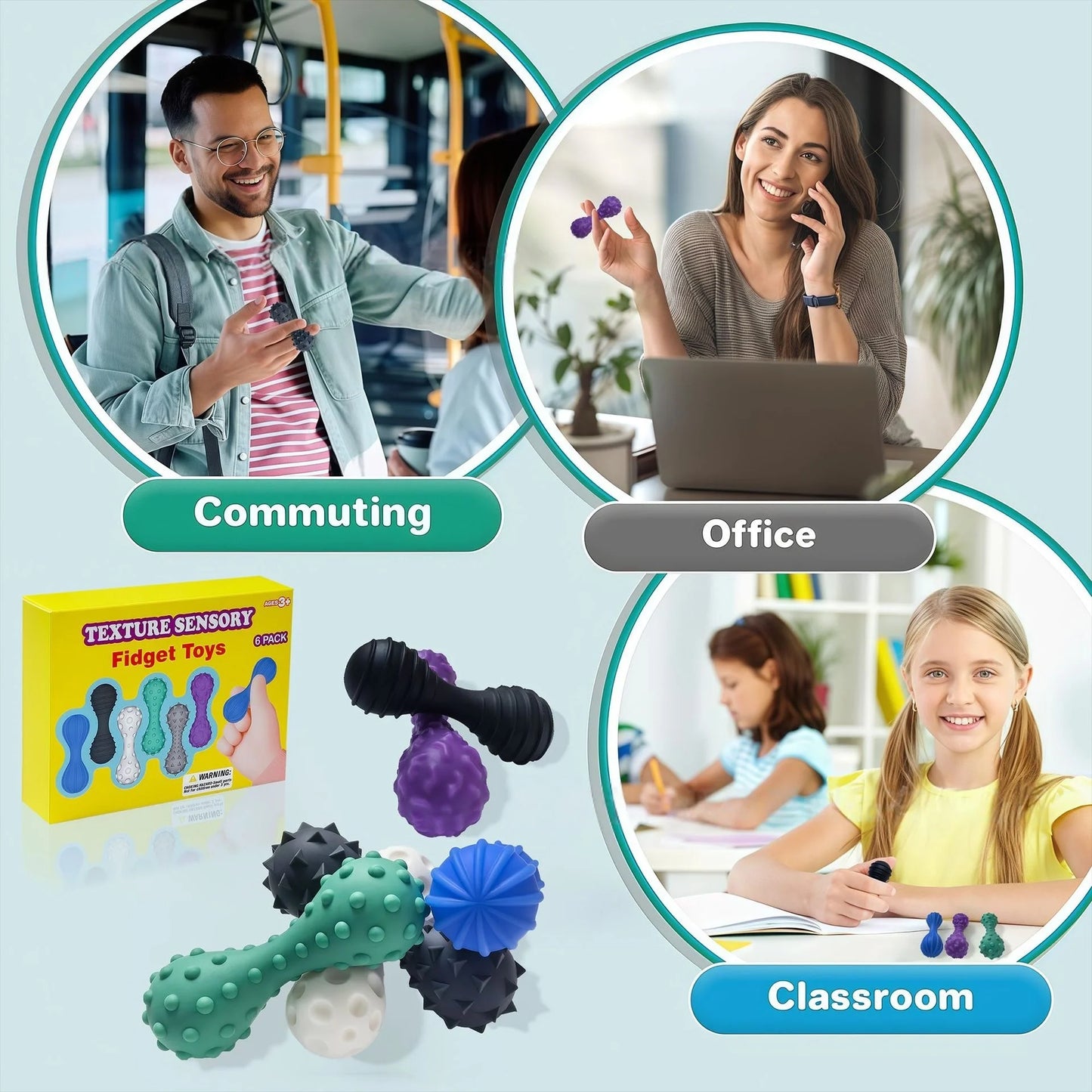 Sensory Fidget Toys for Kid Adults 6 Pack Textured Sensory Stone for Calming Anxiety Relief Anti Stress Toy for Autism Children