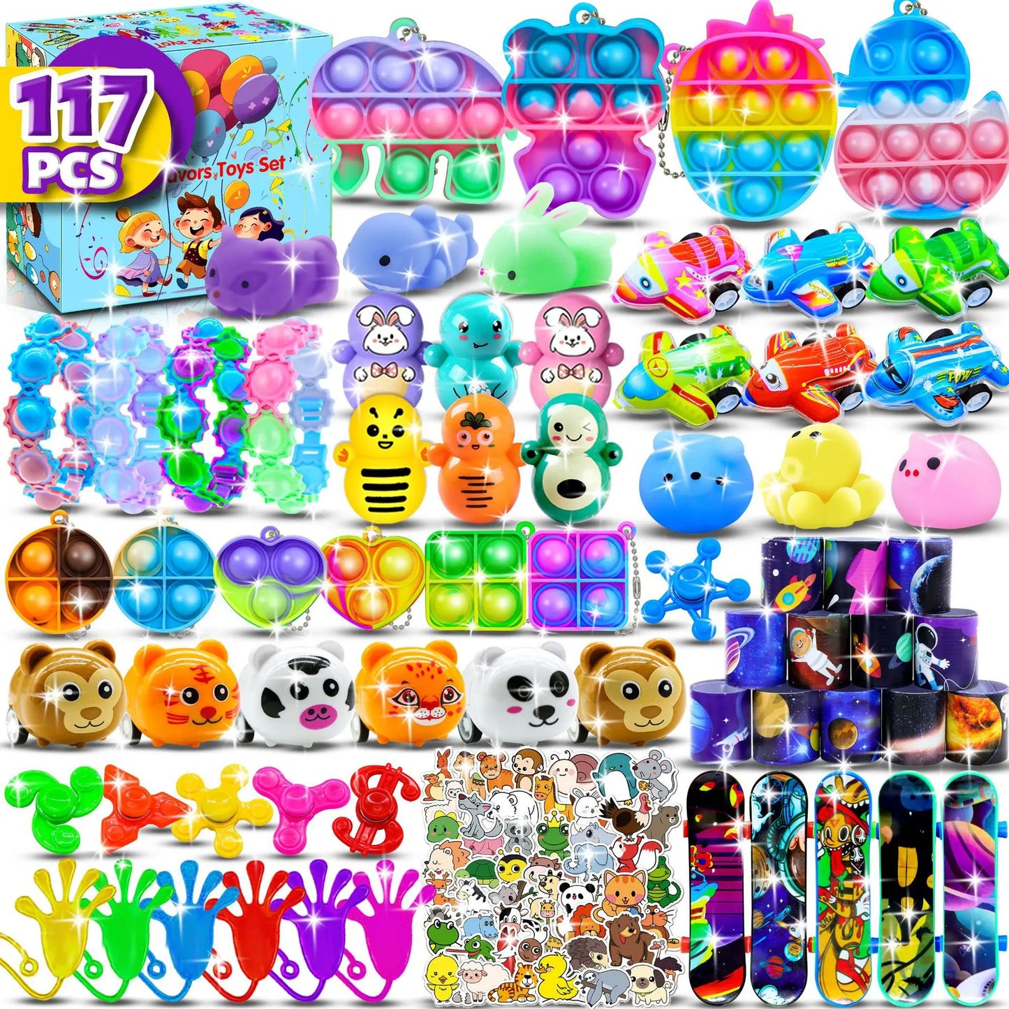117PCS Kids Party Favor Toy Assortment – Pop Fidget Toys, Pinata Fillers & Birthday Prize Box Set